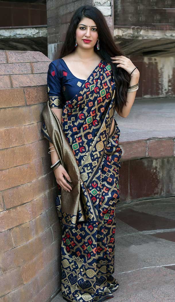Nevy Blue Color Banarasi Patola Silk Saree Blouse | 373344583
