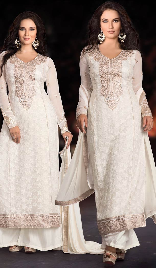 Off White Faux Georgette Kameez with Palazzo