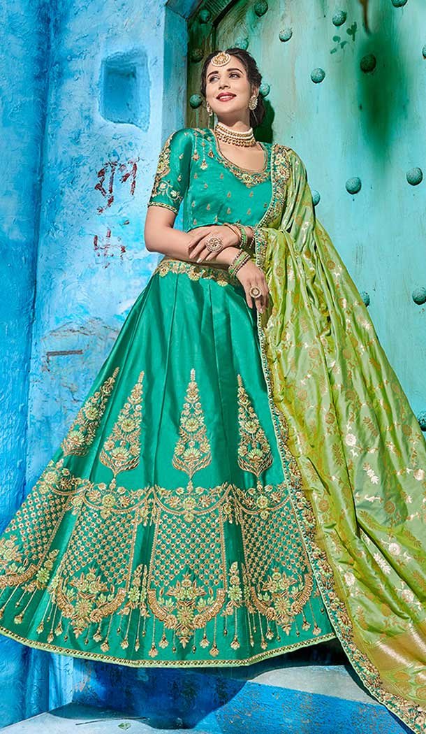 Ethnic Green Color Satin Lehenga Choli | 372644485