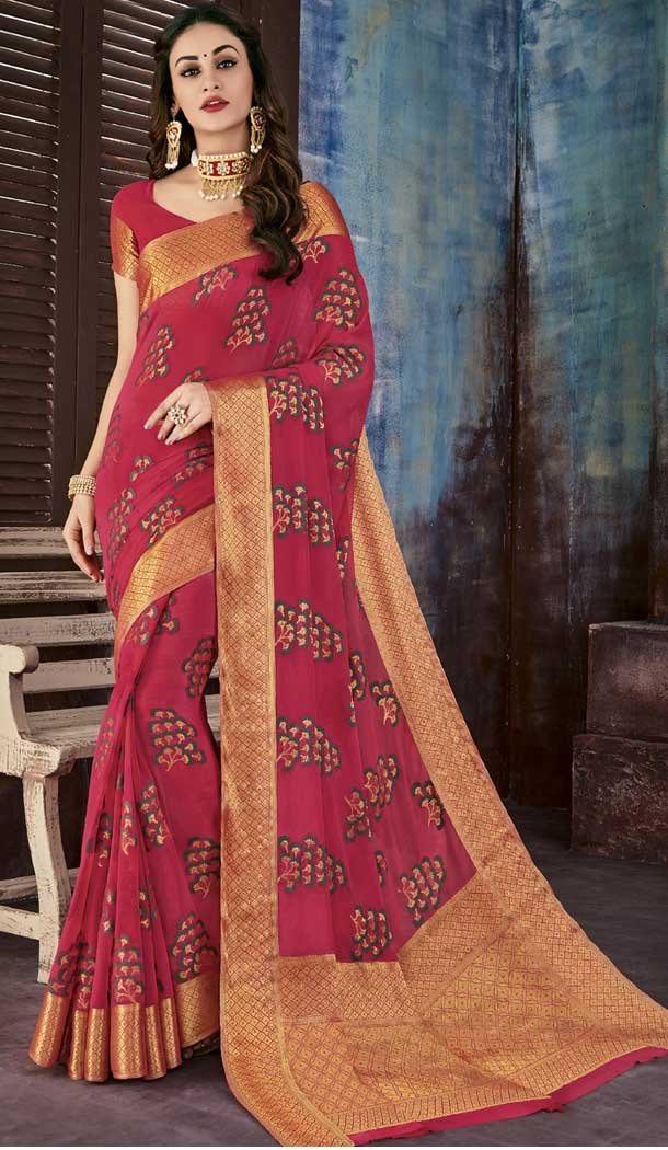 Red Color Chiffon Jaquard Party Wear Saree | 374244695