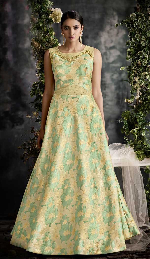 Mesmerizing Green Color Jacquard Designer One Peace Readymade Gown | 376344940