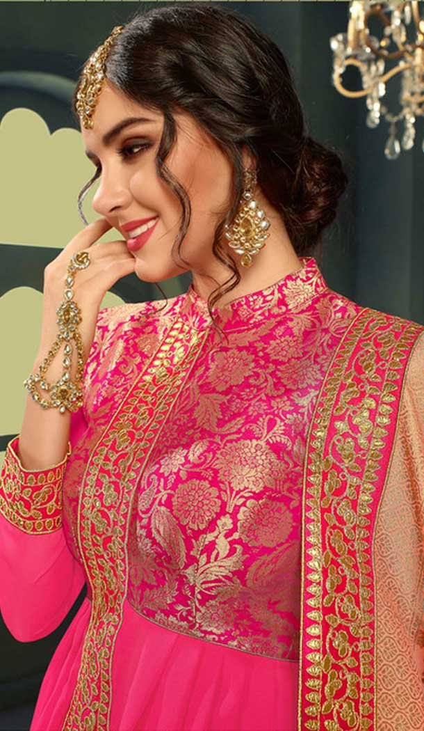Latest Magenta Color Pure Silk Indo Western Lehenga Choli | 376544971