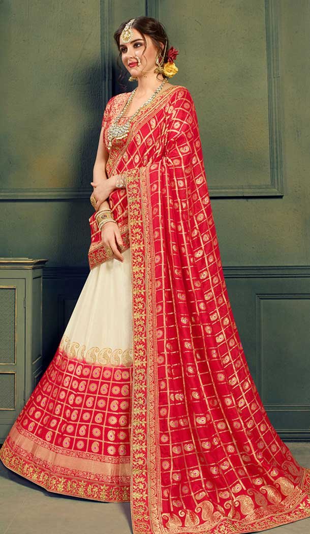 Latest Red, White Color Pure Silk Indo Western Lehenga Choli | 376544973