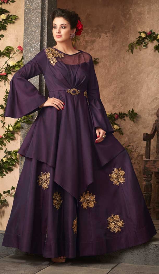 Purple Color Satin Silk Party Wear Readymade Gown | 57446652