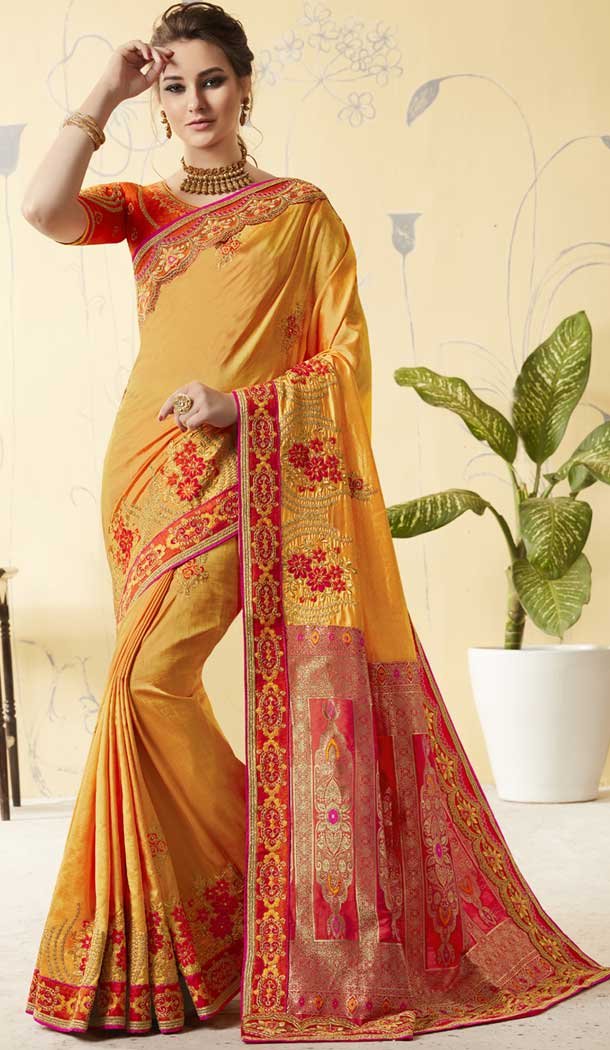 Yellow Color Sana Silk Jaquard Treditional Lehenga Saree | 376044910