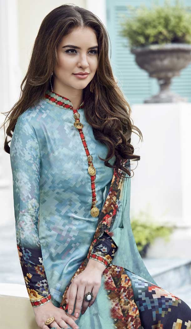 Multi Color Maska Satin Digital Printed Straight Cut Salwar Kameez | 376144922