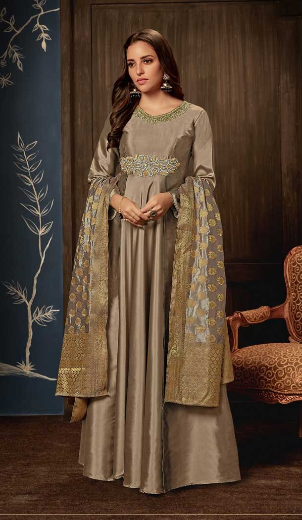 Elegant Grey Color Art Silk Party Readymade Gown | 58227488
