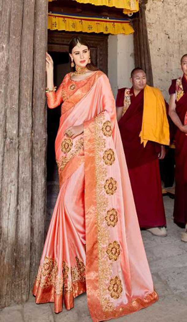 Peach Color Rangoli Treditional Saree Blouse | 379145400