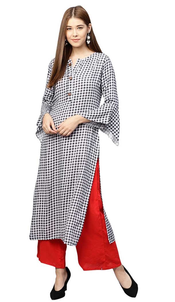 Black white stylish long kurti online 