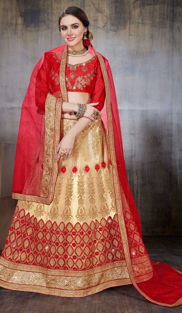 Beige Color Net Party Wear Women Lehenga Choli | 379745459
