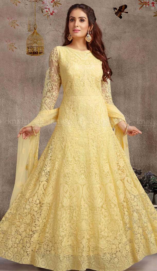 yellow long anarkali