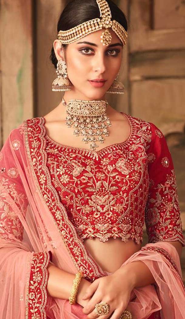 Red Color Banarasi Silk Designer Wedding Lehenga Choli | 383045786