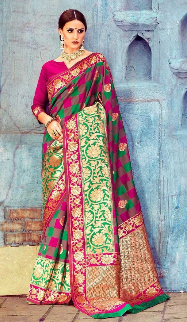 Multi Color Banarasi Silk Designer Traditional Wear Saree - 385446263