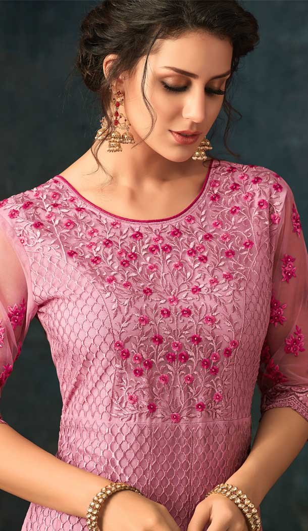 Pink Color Net Designer Floor Length Salwar Kameez - 58387611