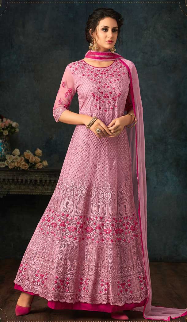 Pink Color Net Designer Floor Length Salwar Kameez - 58387611