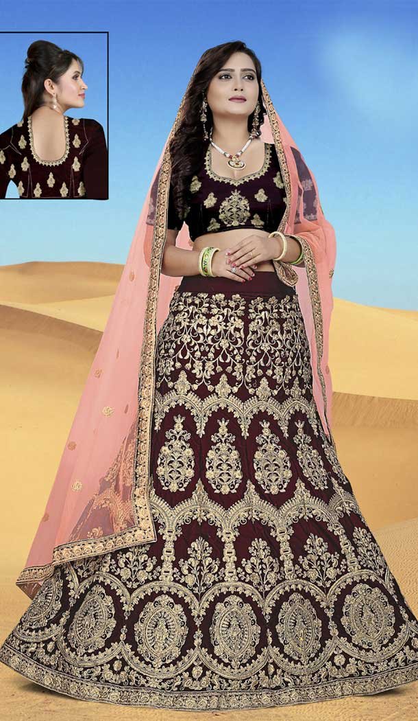 Coffee Color Velvet Heavy Designer Wedding Lehenga Choli | 387946773
