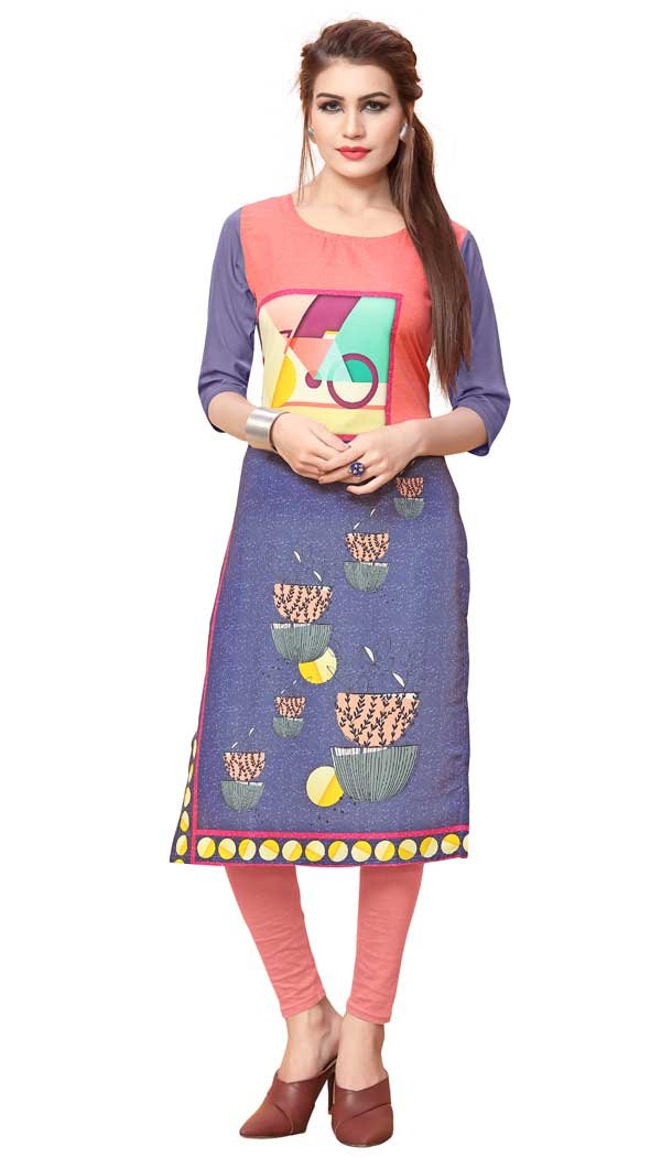 American Crepe Fabric Digital Printed Classy Kurtis in Multi Color - 3312874 American Crepe Fabric Digital Printed Classy Kurtis in Multi Color - 3312874
