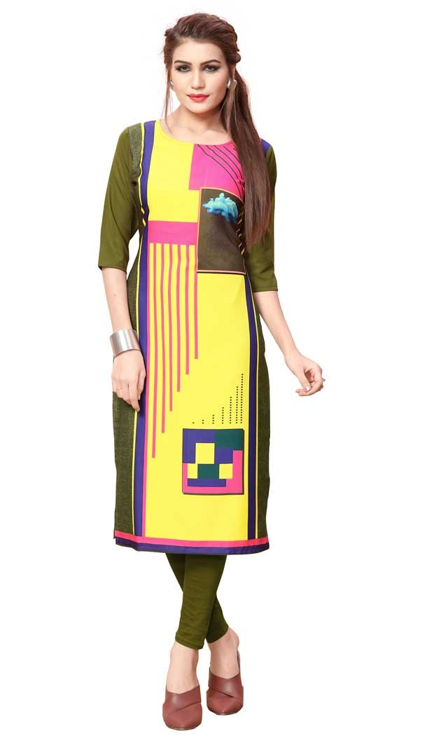 American Crepe Fabric Digital Printed Magnificient Kurtis in Multi Color - 3312877