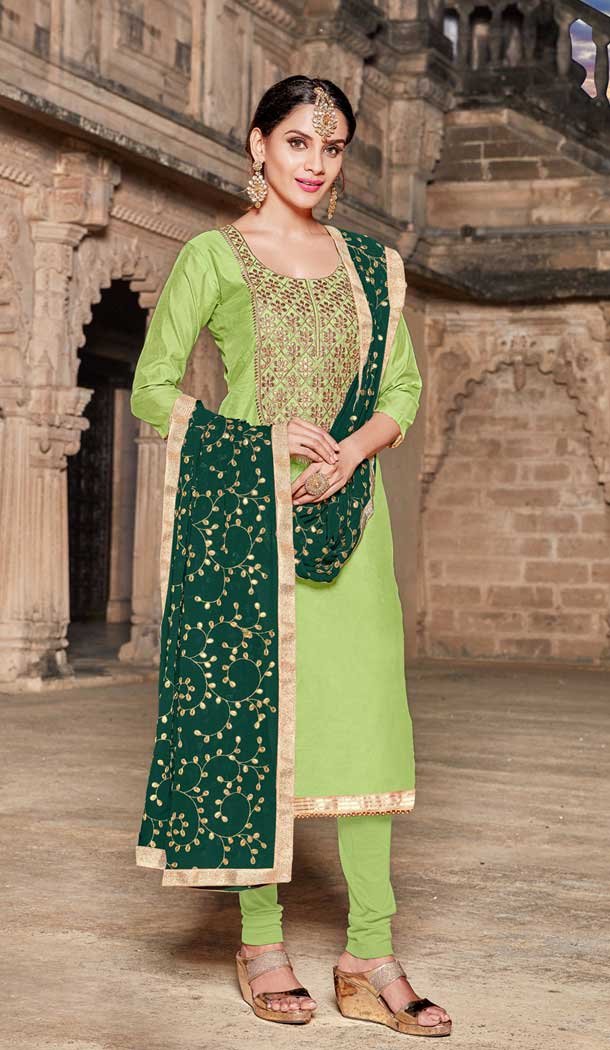 Pakistani Style Light Green Modal Silk Evening Salwar Kameez - 389346894