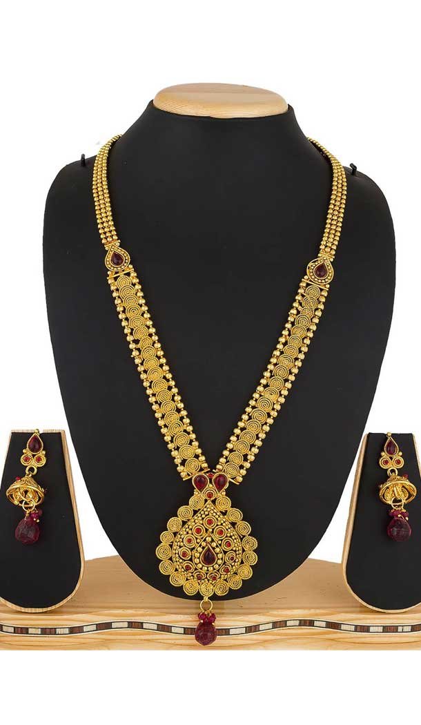 Golden Color Kundan Imitation Jewellery Necklace Set - 392947341