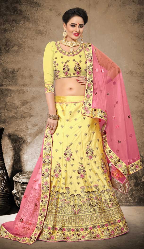 Yellow Color Velvet Satin Designer Mehendi and Sangeet Lehenga - 2812505