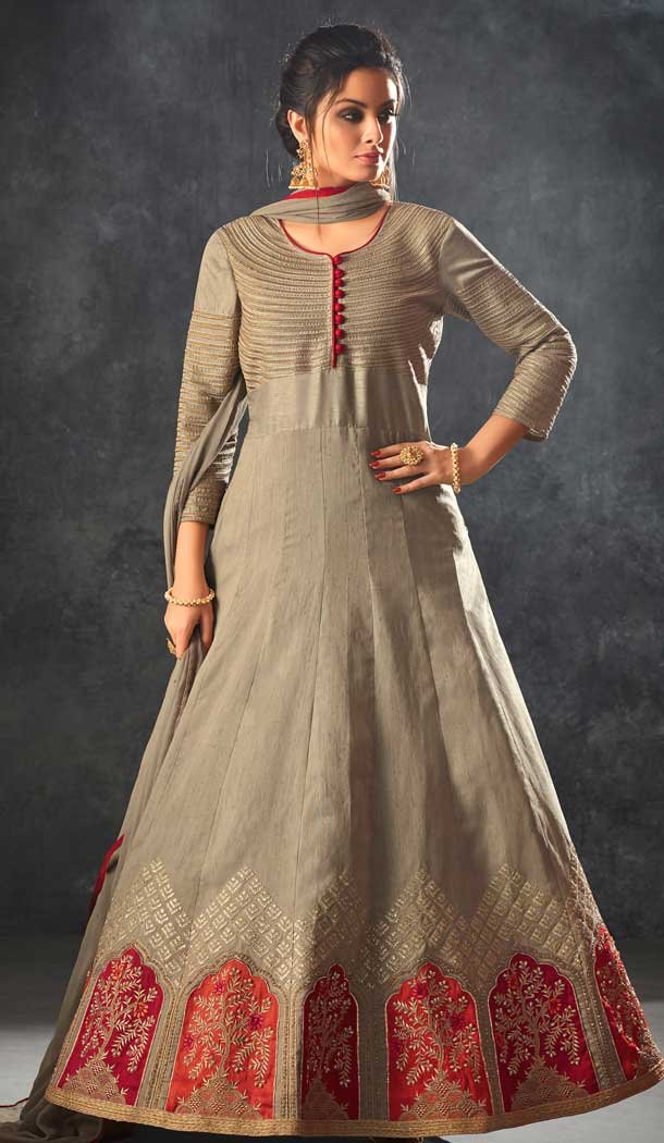 Grey Color Art Silk Indo Western Designer Lehenga Suit - 58677976