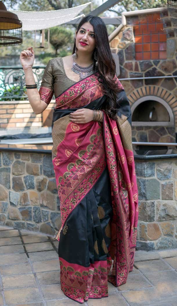 Women Designer Barnabas Silk Black Color Saree Blouse - 397447919