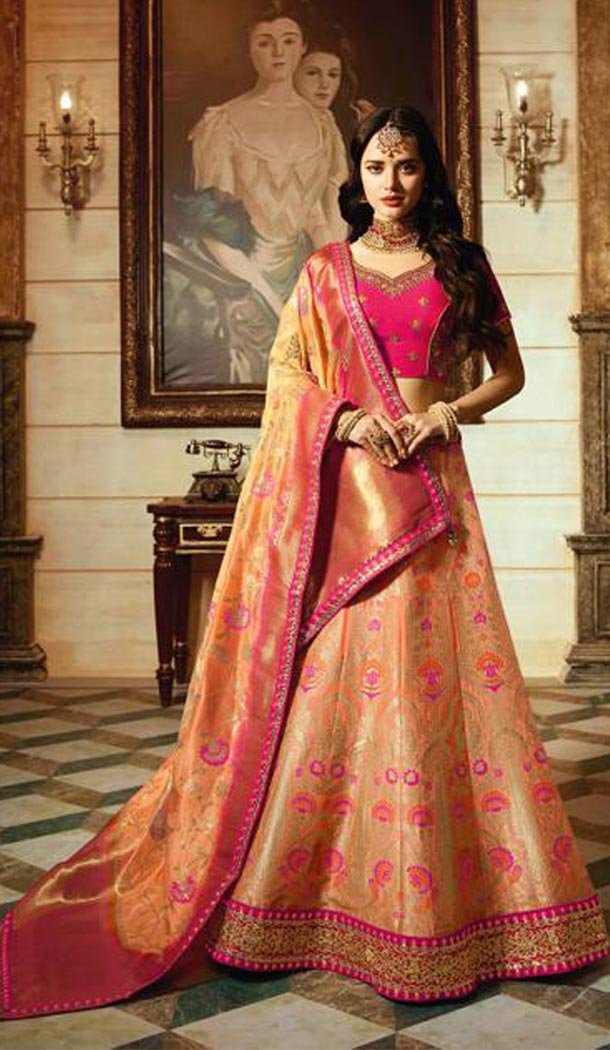 Pink Color Banarasi Silk Designer Wedding Lehenga Choli For Women - 394747643