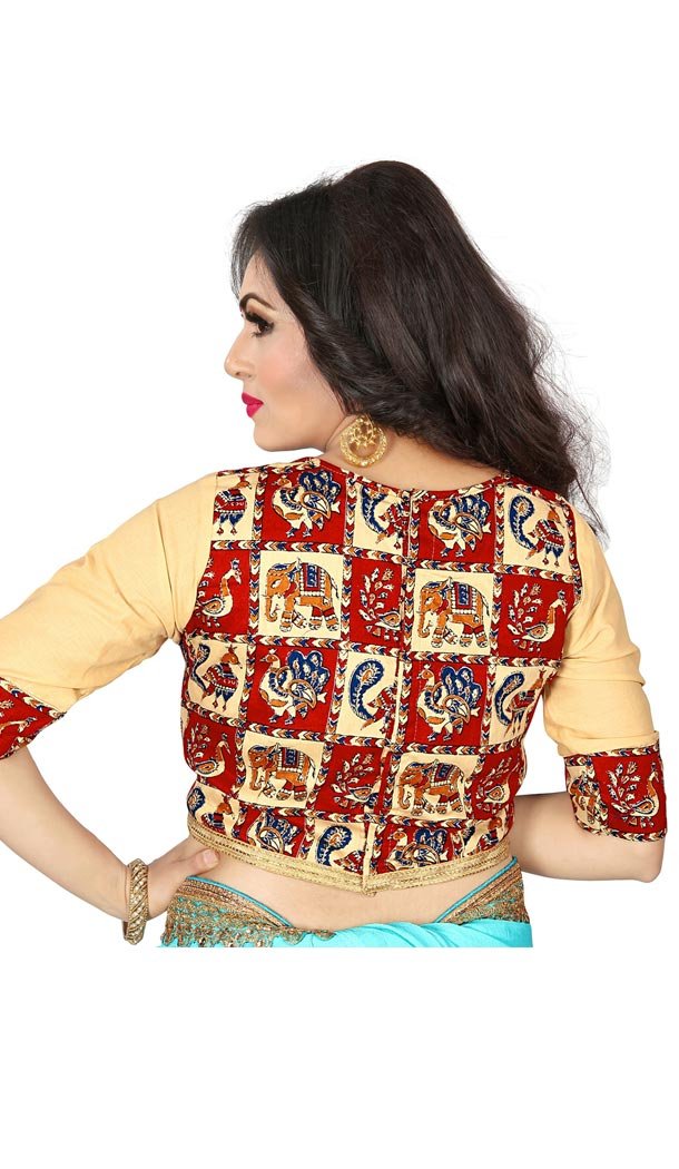 Red Color Pure Cotton Kalamkari Foil Print Designer Readymade Blouse - 353641825