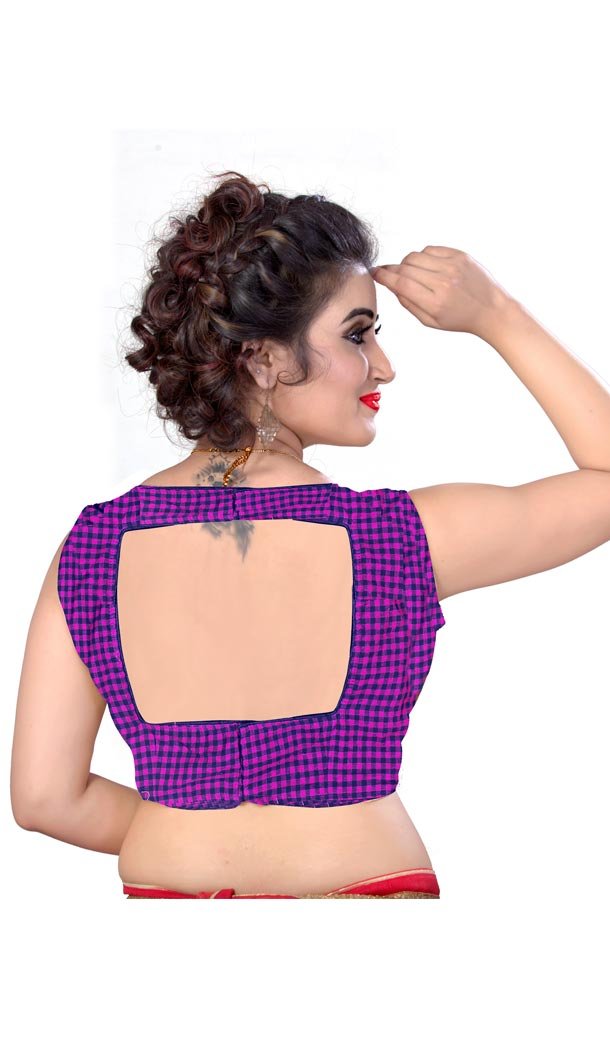 Purple Color Pure Cotton Checks Designer Readymade Blouse - 353641833