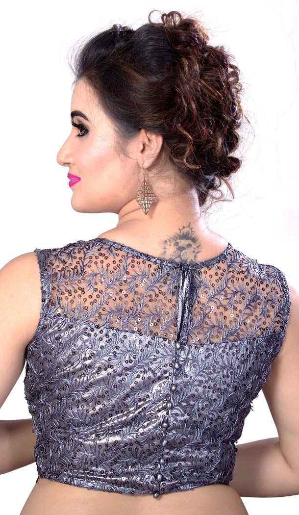 Grey Color Net Shimmer Designer Readymade Blouse For Women - 297834587