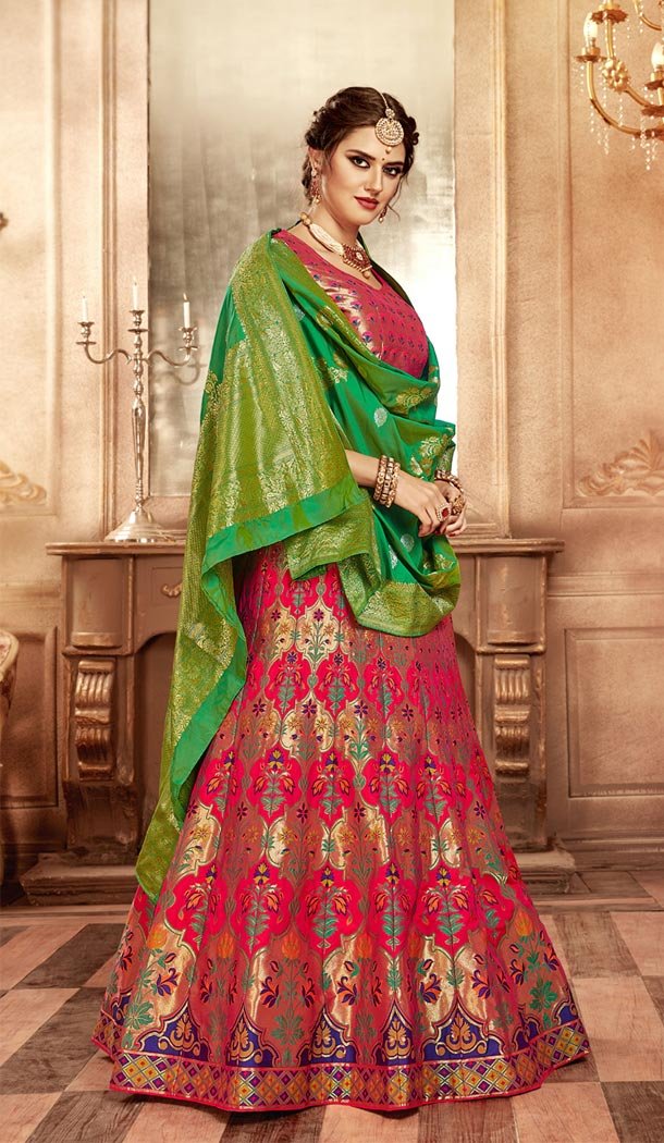 Pink Color Pure Banarasi Silk Designer Lehenga Choli - 395247700