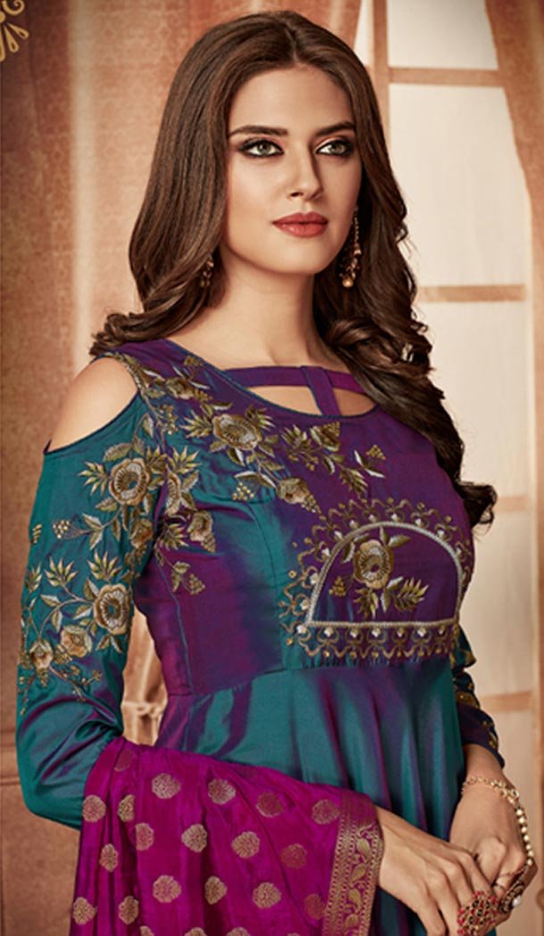 Tantalizing Green Color Tapeta Indo Western Designer Readymade Gown Suit - 403148687