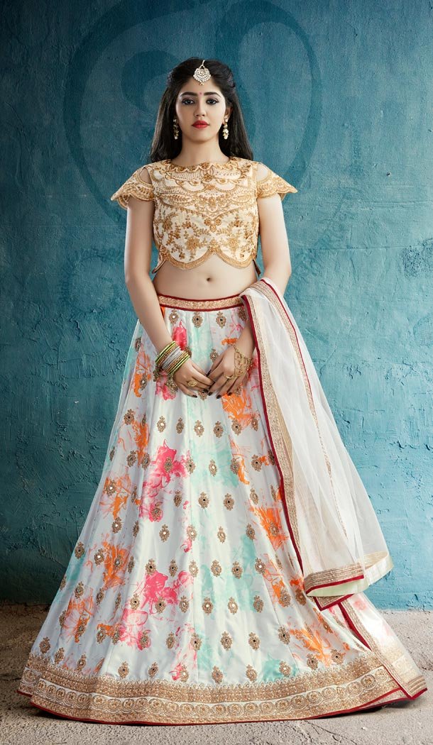 Traditional Off-White Color Crepe Designer Wear Girl Lehenga Choli - 56395621