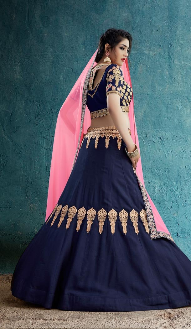 Navy Blue Color Rayon Silk Designer Wear Girl Lehenga Choli - 56395623