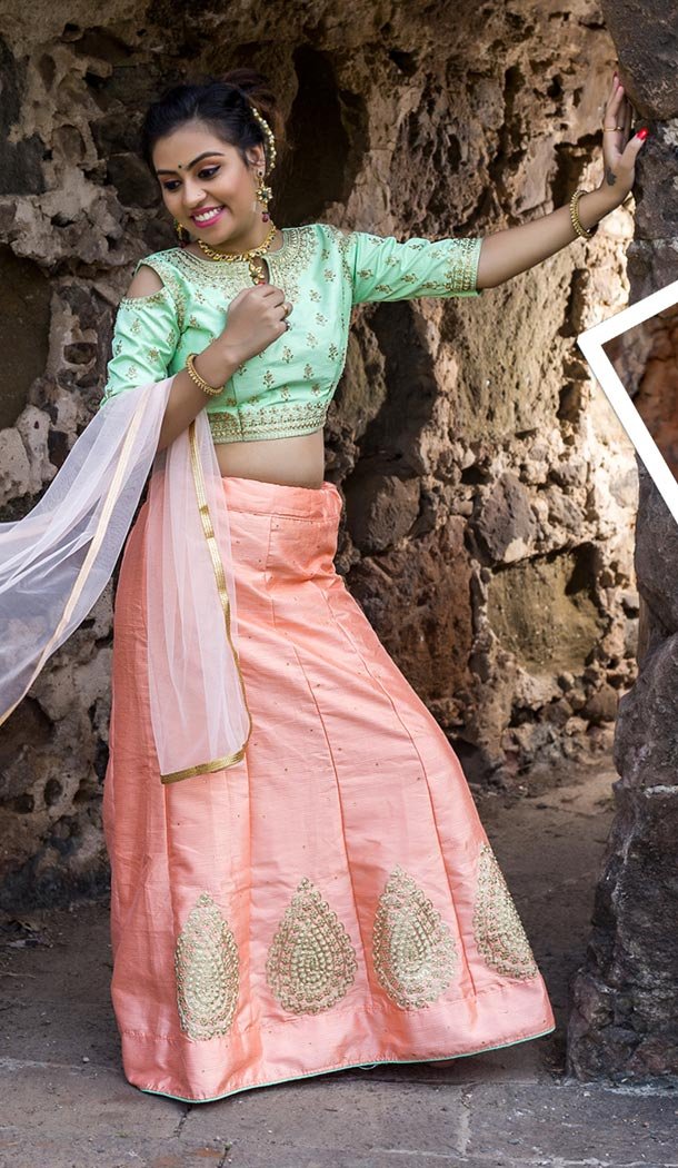 Peach Color Art Silk Embroidery Party Wear Teenagers Girl Lehenga