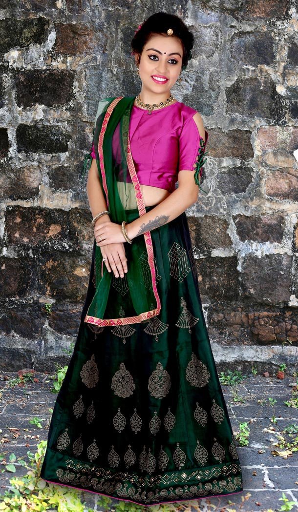 Dark Green Color Soft Silk Embroidery Party Wear Teenagers Girl