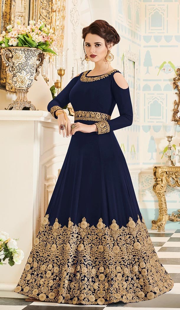 Blue Color Georgette Floor Length Abaya Style Anarkali Salwar Kameez - 3322881