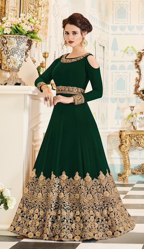 Green Color Georgette Floor Length Abaya Style Anarkali Salwar Kameez - 3322883
