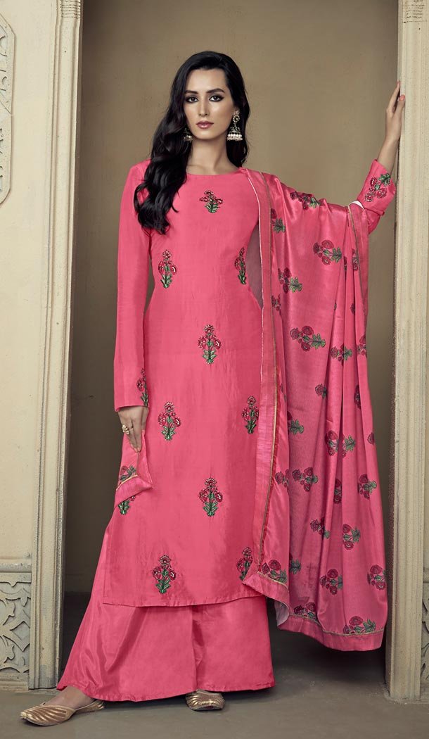 Pink Color Upada Silk Pakistani Style Party Wear Palazzo Suit - 3372937