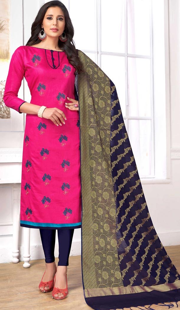 Pink Color Pc Cotton Embroidery Casual Party Wear Salwar Kameez - 3422978