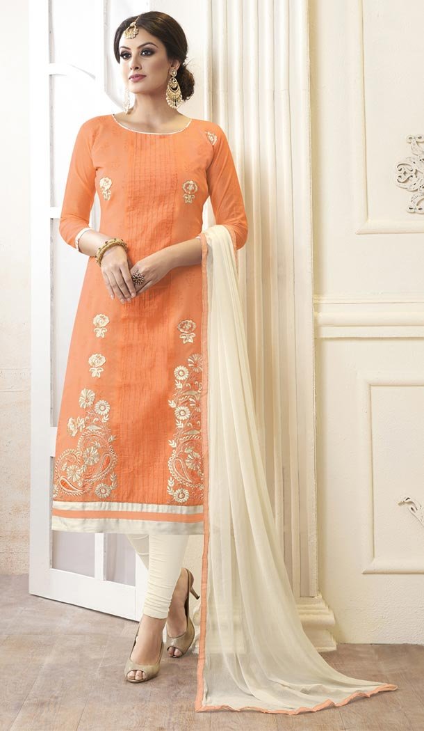 Peach Color Modal Cotton Embroidery Office Wear Formal Salwar Kameez - 403548748