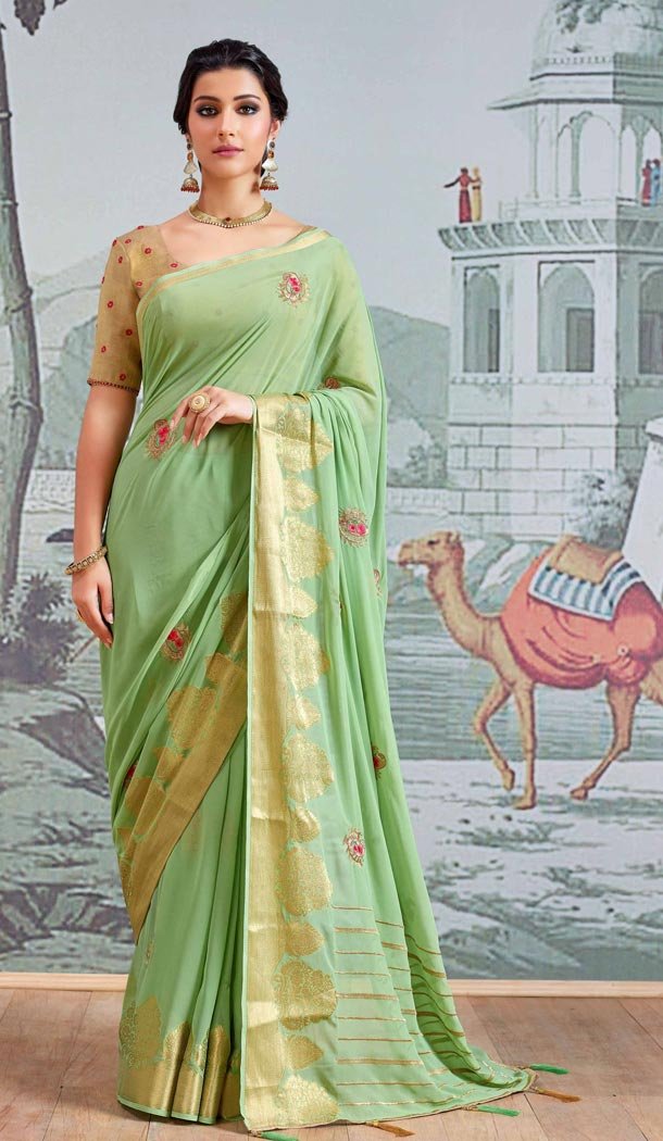 Light Green Color Pure Viscose Casual Wear Indian Saree Blouse For Women - 403348711