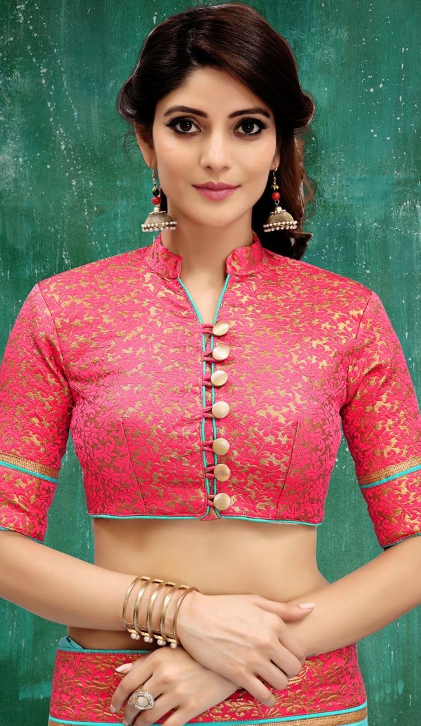 Pink Color Brocade Party Wear 3/4 Sleeve Readymade Blouse - 3533104