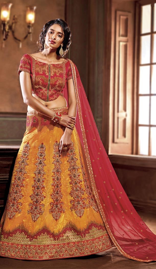 Mustard Yellow Color Art Silk Designer Wedding Lehenga Choli For Women - 59418813