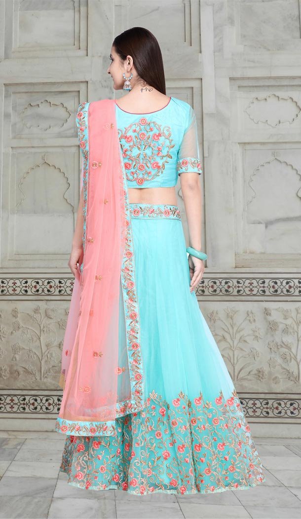 Fascinating C Green Color Net Embroidery Designer Girls Lehenga Choli - 403748771