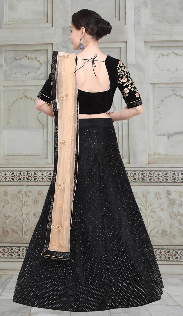 Charming Black Color Velvet Embroidery Designer Girls Lehenga Choli - 403748772