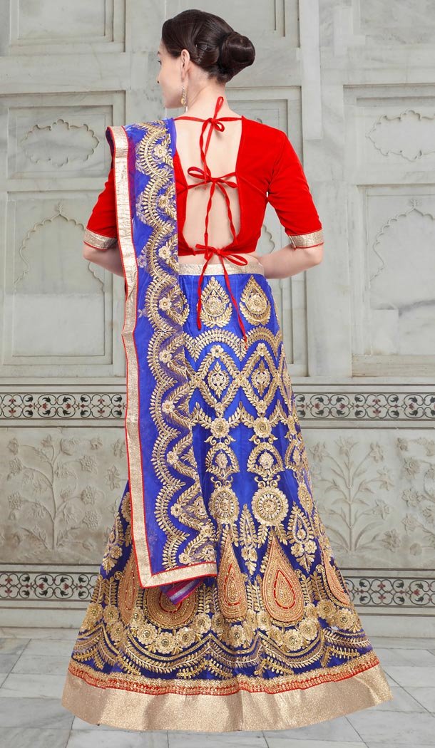 Exquisite Blue Color Net Embroidery Designer Girls Lehenga Choli - 403748774