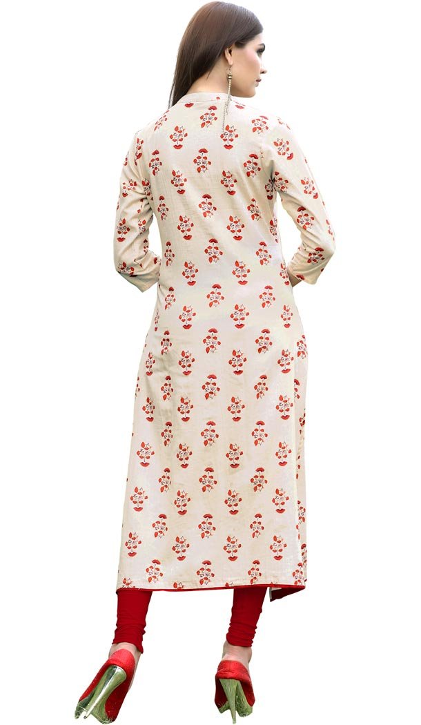 Off White Color Rayon Party Wear Readymade Long Kurti - 394447573
