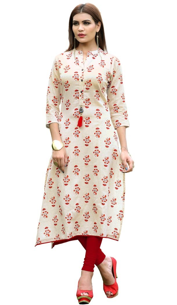 Off White Color Rayon Party Wear Readymade Long Kurti - 394447573